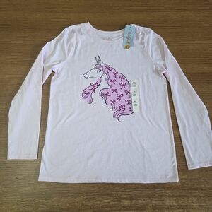 NWT Cat & Jack Girls Pink Horse With Bows Long Sleeve Grpahic Tee XL